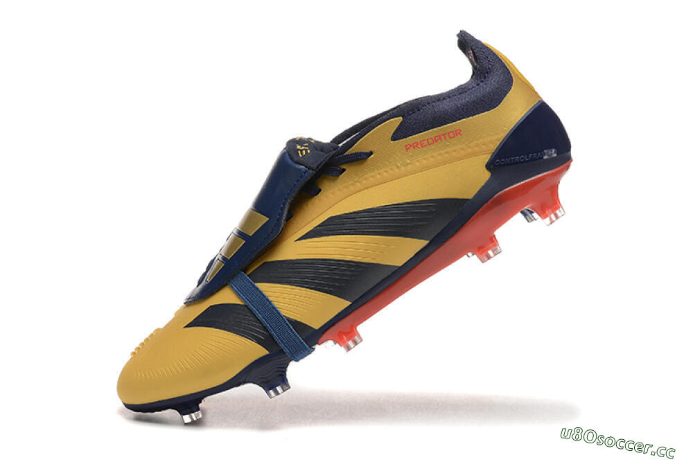 Men's Adidas Predator Elite Foldover Tongue FG Firm Ground Low-Tops Football Boots - Gold/Blue/Red 8
