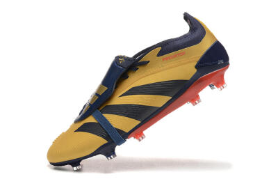 Men's Adidas Predator Elite Foldover Tongue FG Firm Ground Low-Tops Football Boots - Gold/Blue/Red