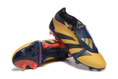Men's Adidas Predator Elite Foldover Tongue FG Firm Ground Low-Tops Football Boots - Gold/Blue/Red