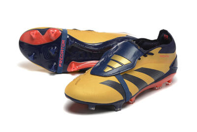 Men's Adidas Predator Elite Foldover Tongue FG Firm Ground Low-Tops Football Boots - Gold/Blue/Red