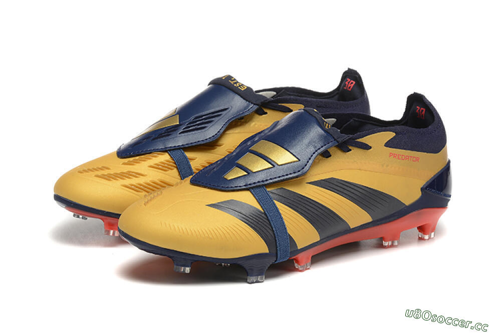 Men's Adidas Predator Elite Foldover Tongue FG Firm Ground Low-Tops Football Boots - Gold/Blue/Red 5