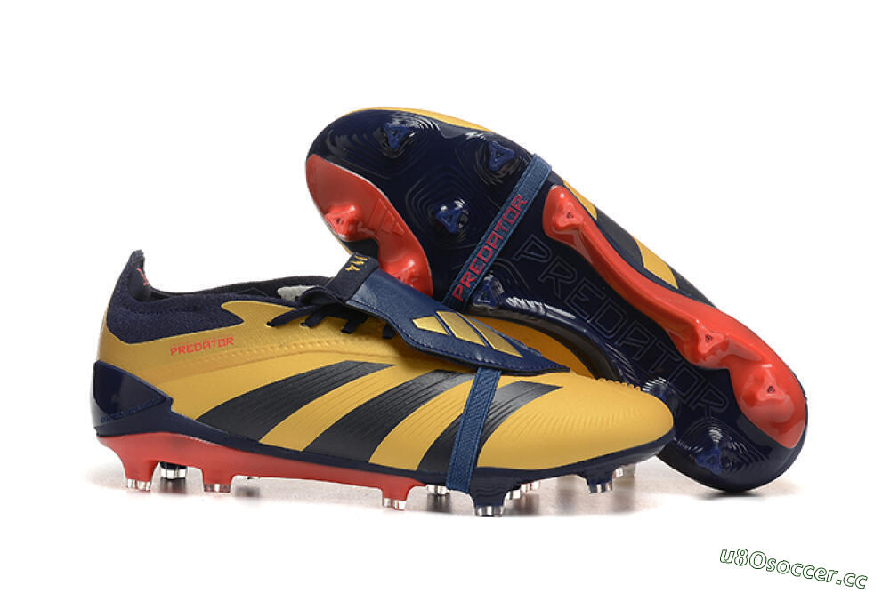 Men's Adidas Predator Elite Foldover Tongue FG Firm Ground Low-Tops Football Boots - Gold/Blue/Red 2