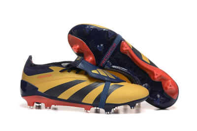 Men's Adidas Predator Elite Foldover Tongue FG Firm Ground Low-Tops Football Boots - Gold/Blue/Red