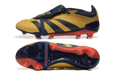 Men's Adidas Predator Elite Foldover Tongue FG Firm Ground Low-Tops Football Boots - Gold/Blue/Red