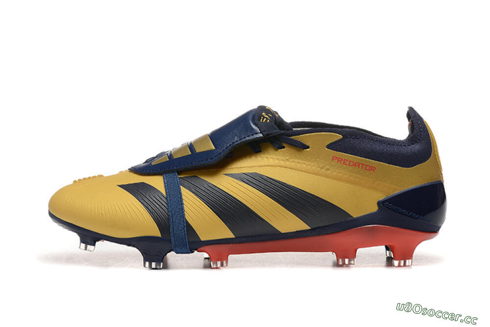 Men's Adidas Predator Elite Foldover Tongue FG Firm Ground Low-Tops Football Boots - Gold/Blue/Red 0