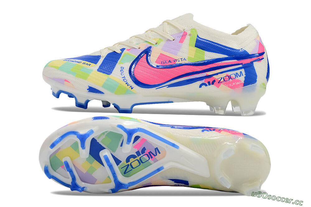 Unisex Nike Air Zoom Mercurial Vapor 15 Elite FG Firm Ground Low-Tops Football Boots - Beige/Blue/Yellow/Pink 1