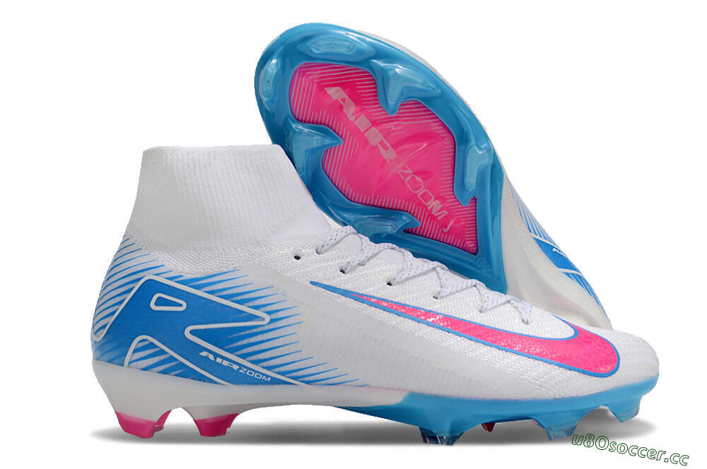 Unisex Nike Air Zoom Mercurial Superfly 10 Elite FG Firm Ground High-Tops Football Boots - White/Pink/Blue 2