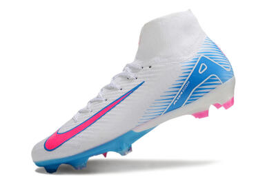 Unisex Nike Air Zoom Mercurial Superfly 10 Elite FG Firm Ground High-Tops Football Boots - White/Pink/Blue