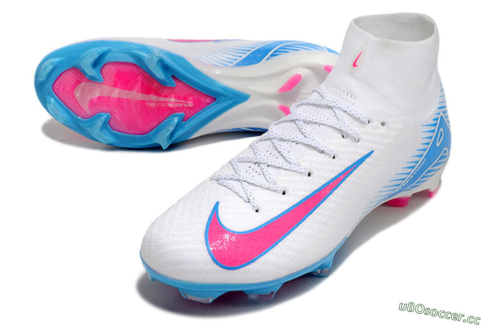 Unisex Nike Air Zoom Mercurial Superfly 10 Elite FG Firm Ground High-Tops Football Boots - White/Pink/Blue 3