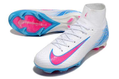 Unisex Nike Air Zoom Mercurial Superfly 10 Elite FG Firm Ground High-Tops Football Boots - White/Pink/Blue