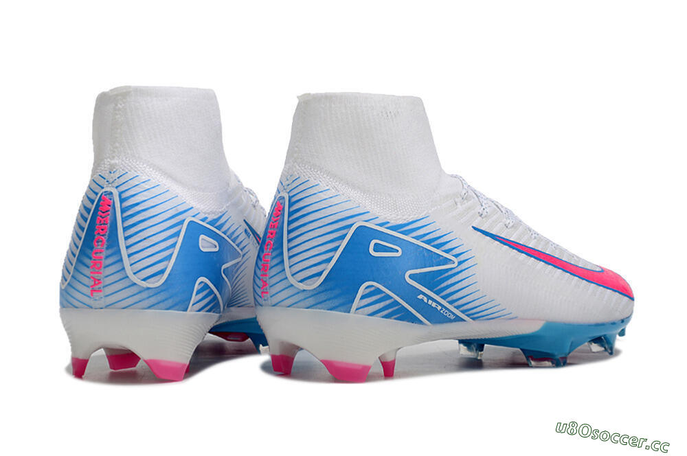 Unisex Nike Air Zoom Mercurial Superfly 10 Elite FG Firm Ground High-Tops Football Boots - White/Pink/Blue 6
