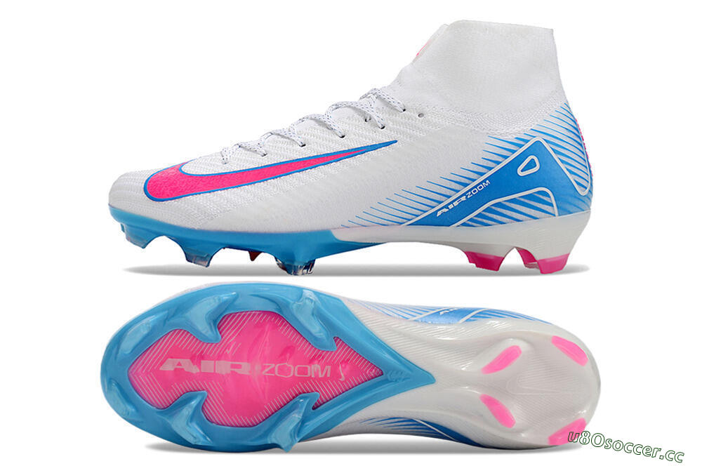 Unisex Nike Air Zoom Mercurial Superfly 10 Elite FG Firm Ground High-Tops Football Boots - White/Pink/Blue 1