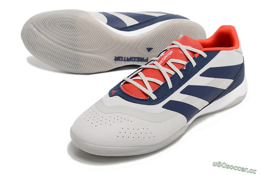 Men's Adidas Predator 24 Elite IC Indoor & Futsal Low-Tops Football Shoes - Grey/Blue/Red 3