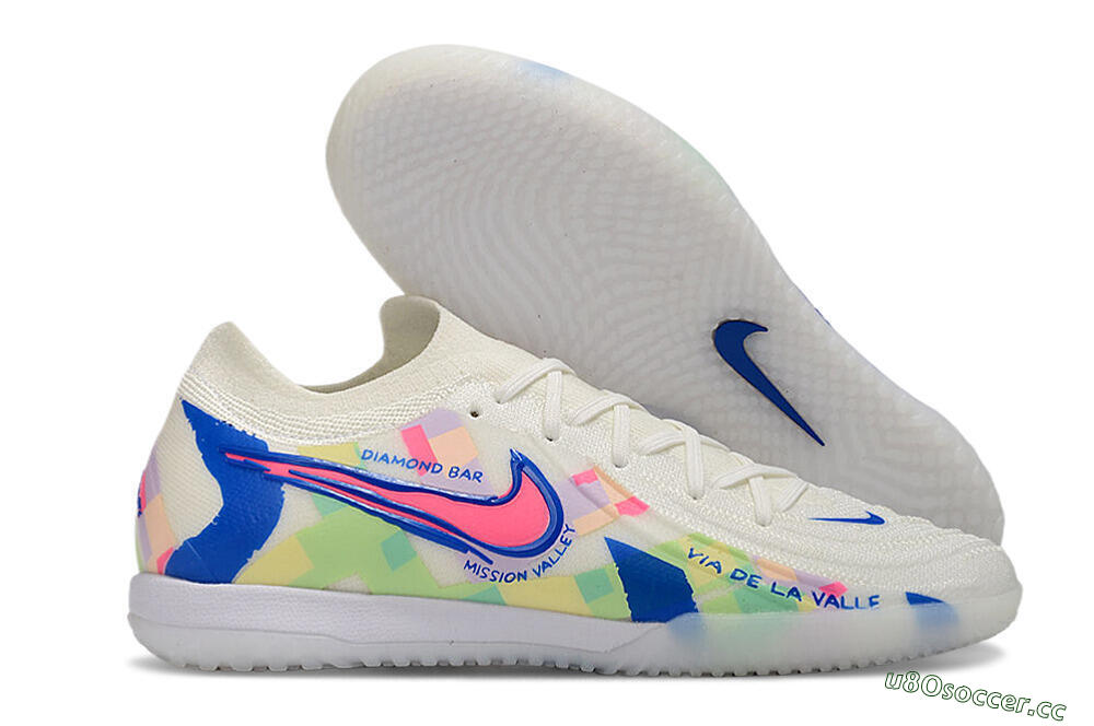 Men's Nike Phantom GX 2 Elite IC Indoor & Futsal Low-Tops Football Shoes - Beige/Blue/Yellow/Pink 2