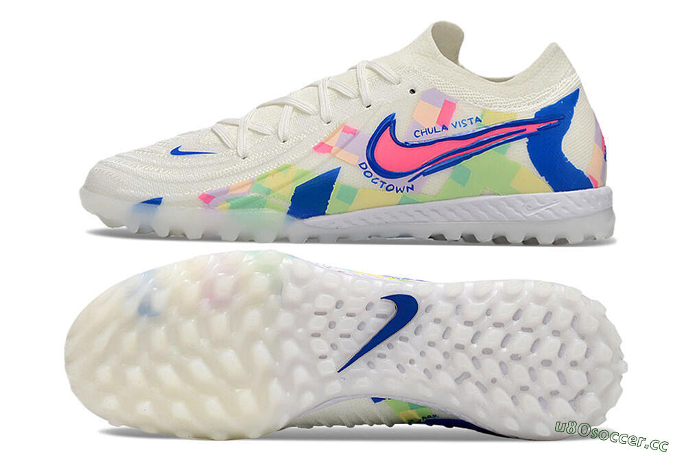 Men's Nike Phantom GX 2 Elite TF Artificial Turf Low-Tops Football Shoes - Beige/Blue/Yellow/Pink 1