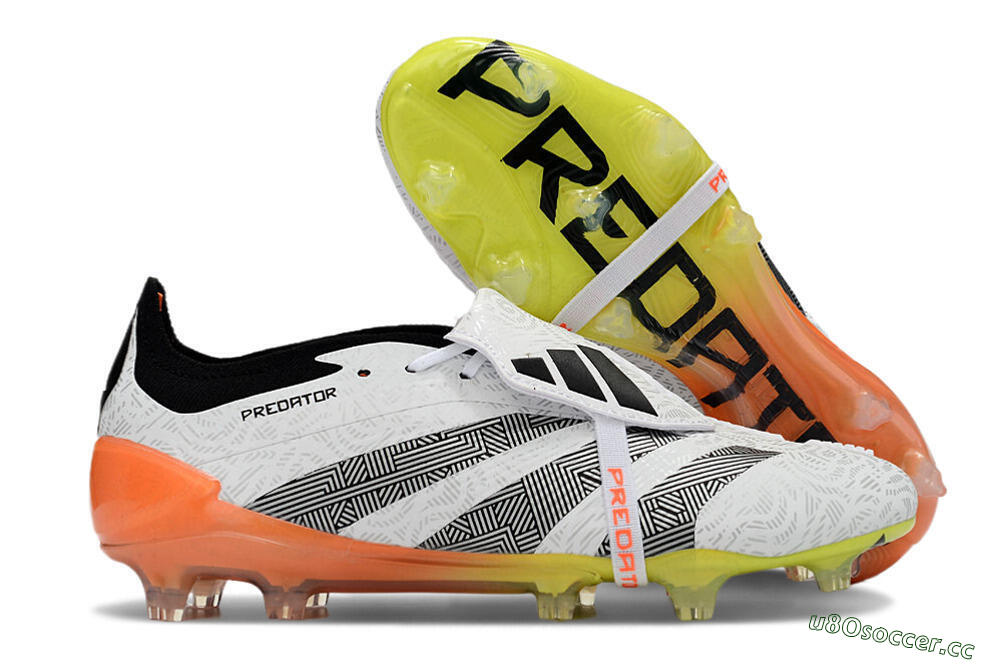 Men's Adidas Predator Elite Foldover Tongue FG Firm Ground Low-Tops Football Boots - White/Black/Orange/Yellow 2