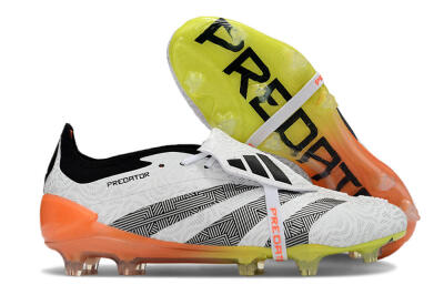 Men's Adidas Predator Elite Foldover Tongue FG Firm Ground Low-Tops Football Boots - White/Black/Orange/Yellow