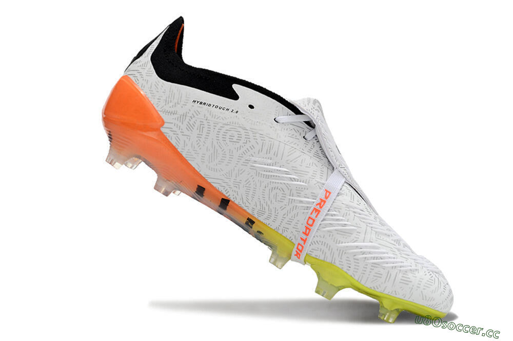 Men's Adidas Predator Elite Foldover Tongue FG Firm Ground Low-Tops Football Boots - White/Black/Orange/Yellow 4
