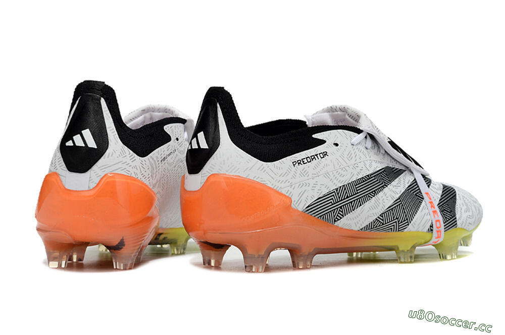 Men's Adidas Predator Elite Foldover Tongue FG Firm Ground Low-Tops Football Boots - White/Black/Orange/Yellow 6