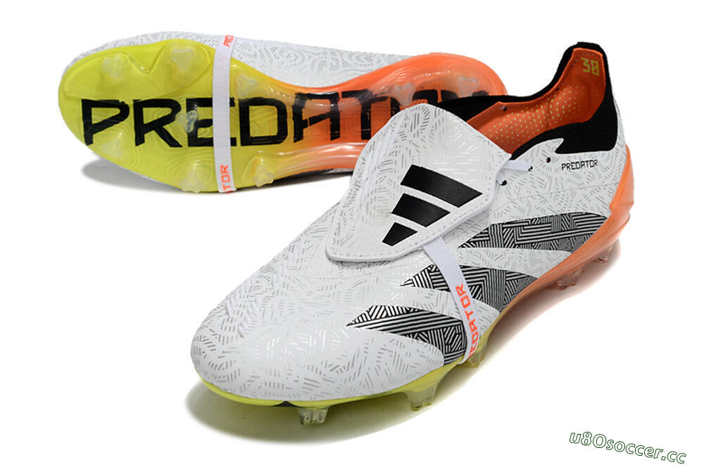 Men's Adidas Predator Elite Foldover Tongue FG Firm Ground Low-Tops Football Boots - White/Black/Orange/Yellow 3