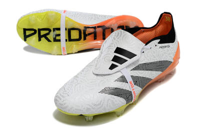 Men's Adidas Predator Elite Foldover Tongue FG Firm Ground Low-Tops Football Boots - White/Black/Orange/Yellow