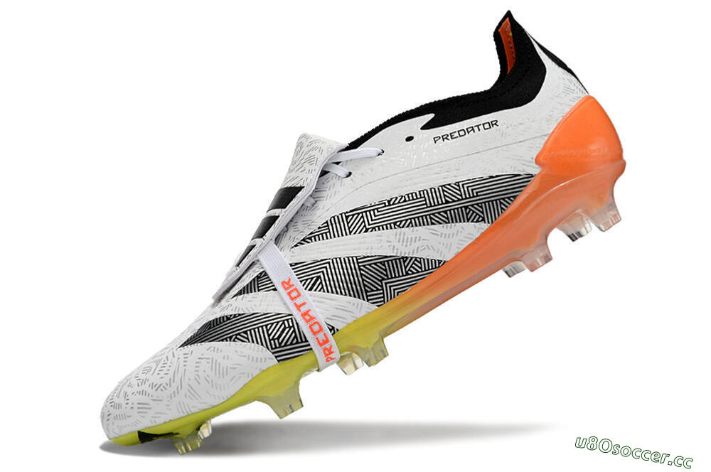 Men's Adidas Predator Elite Foldover Tongue FG Firm Ground Low-Tops Football Boots - White/Black/Orange/Yellow 5