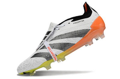 Men's Adidas Predator Elite Foldover Tongue FG Firm Ground Low-Tops Football Boots - White/Black/Orange/Yellow