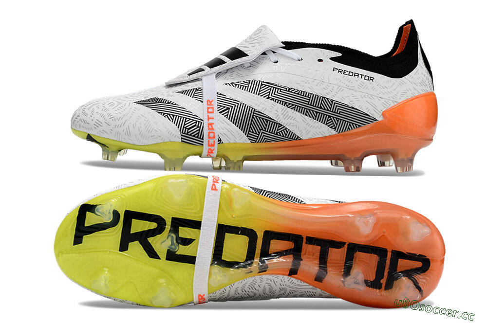 Men's Adidas Predator Elite Foldover Tongue FG Firm Ground Low-Tops Football Boots - White/Black/Orange/Yellow 1
