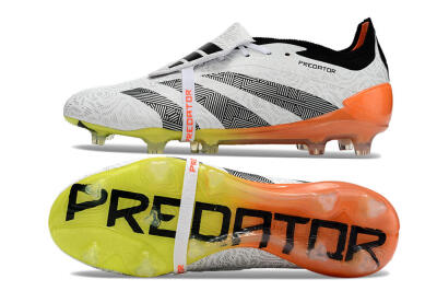 Men's Adidas Predator Elite Foldover Tongue FG Firm Ground Low-Tops Football Boots - White/Black/Orange/Yellow