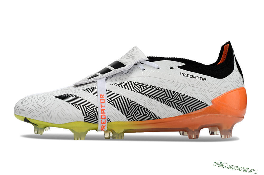 Men's Adidas Predator Elite Foldover Tongue FG Firm Ground Low-Tops Football Boots - White/Black/Orange/Yellow 0