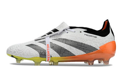 Men's Adidas Predator Elite Foldover Tongue FG Firm Ground Low-Tops Football Boots - White/Black/Orange/Yellow