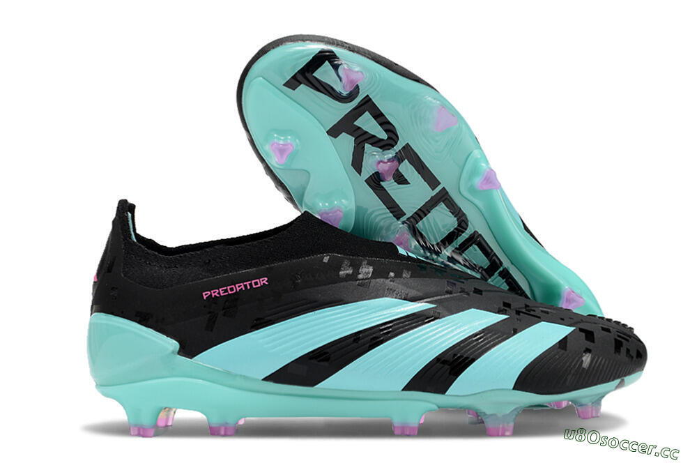 Men's Adidas Predator+ Elite Laceless FG Firm Ground Low-Tops Football Boots - Black/Jade/Pink 2