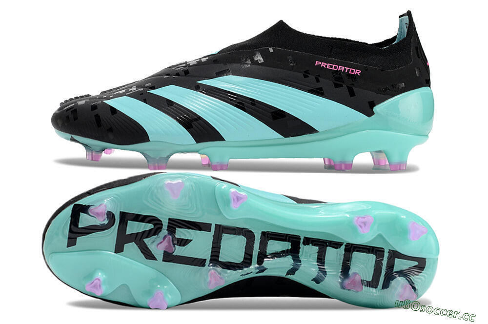 Men's Adidas Predator+ Elite Laceless FG Firm Ground Low-Tops Football Boots - Black/Jade/Pink 1