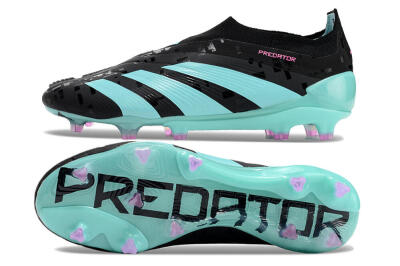 Men's Adidas Predator+ Elite Laceless FG Firm Ground Low-Tops Football Boots - Black/Jade/Pink