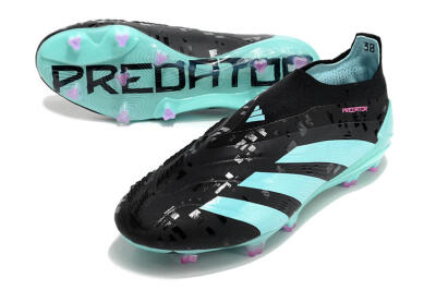 Men's Adidas Predator+ Elite Laceless FG Firm Ground Low-Tops Football Boots - Black/Jade/Pink