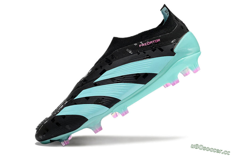 Men's Adidas Predator+ Elite Laceless FG Firm Ground Low-Tops Football Boots - Black/Jade/Pink 5
