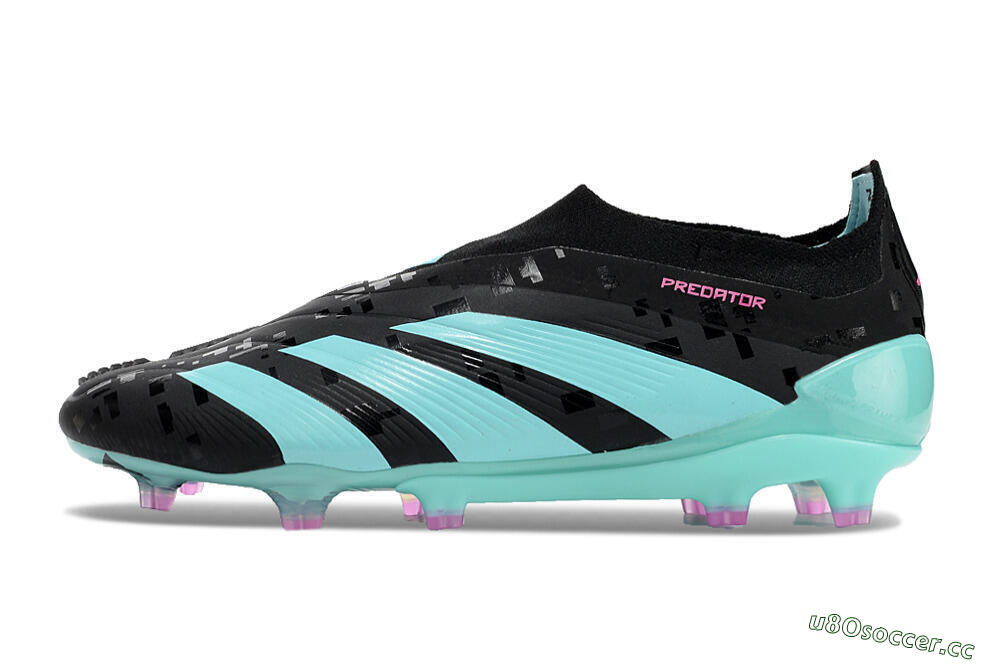 Men's Adidas Predator+ Elite Laceless FG Firm Ground Low-Tops Football Boots - Black/Jade/Pink 0
