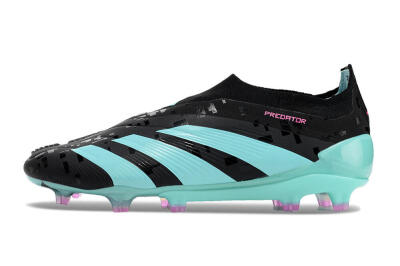Men's Adidas Predator+ Elite Laceless FG Firm Ground Low-Tops Football Boots - Black/Jade/Pink