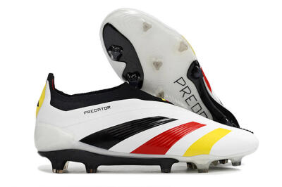 Men's Adidas Predator+ Elite Laceless FG Firm Ground Low-Tops Football Boots - White/Yellow/Red/Black