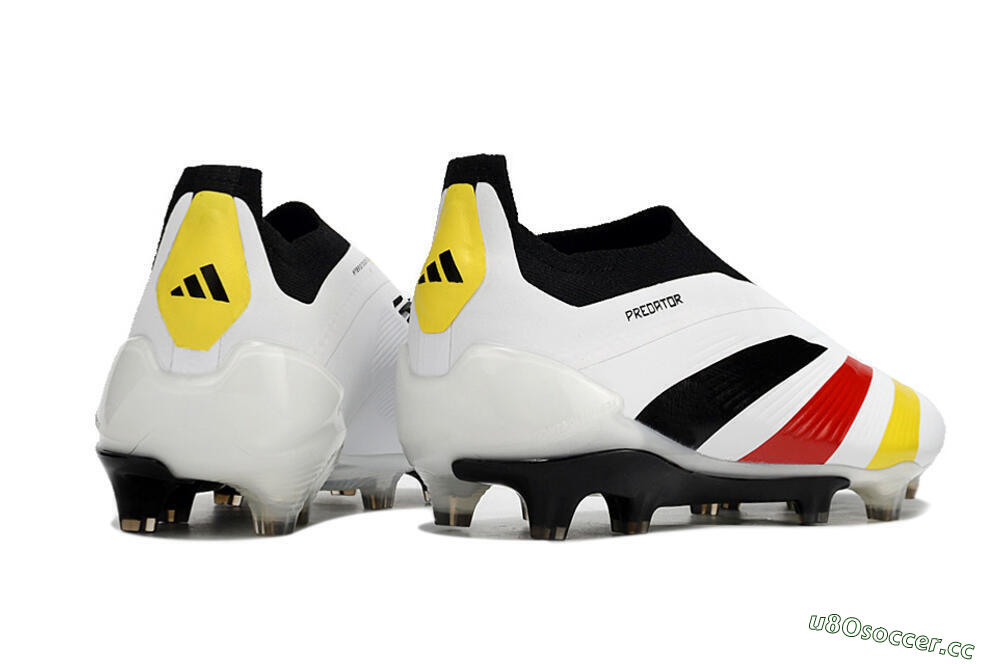 Men's Adidas Predator+ Elite Laceless FG Firm Ground Low-Tops Football Boots - White/Yellow/Red/Black 6