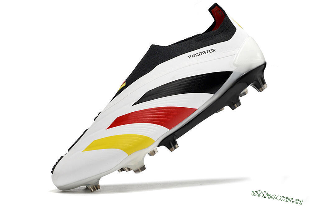 Men's Adidas Predator+ Elite Laceless FG Firm Ground Low-Tops Football Boots - White/Yellow/Red/Black 5