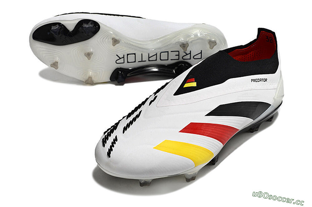 Men's Adidas Predator+ Elite Laceless FG Firm Ground Low-Tops Football Boots - White/Yellow/Red/Black 3