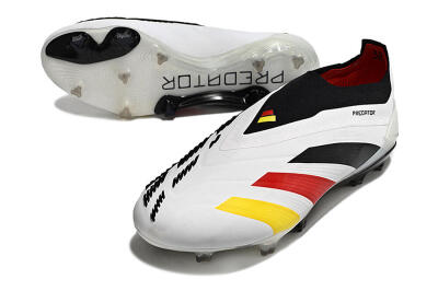Men's Adidas Predator+ Elite Laceless FG Firm Ground Low-Tops Football Boots - White/Yellow/Red/Black