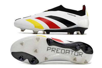 Men's Adidas Predator+ Elite Laceless FG Firm Ground Low-Tops Football Boots - White/Yellow/Red/Black