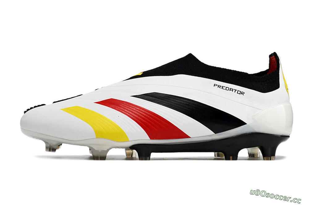 Men's Adidas Predator+ Elite Laceless FG Firm Ground Low-Tops Football Boots - White/Yellow/Red/Black 0