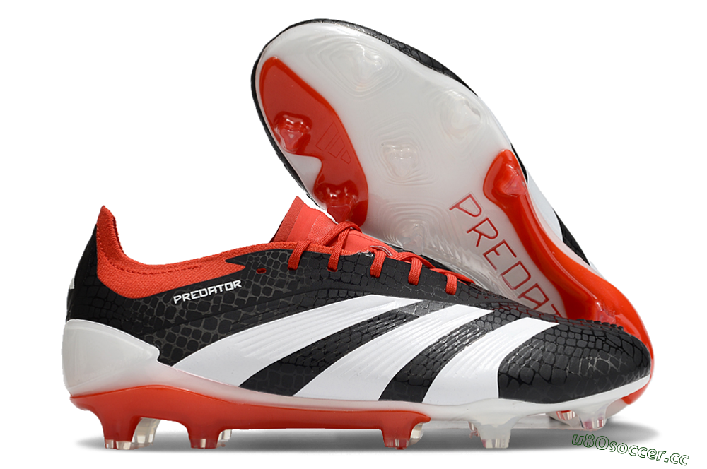 Men's Adidas Predator Elite FG Firm Ground Low-Tops Football Boots - Black/White/Red 2
