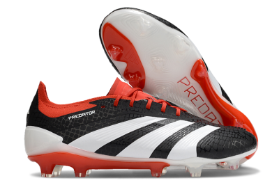 Men's Adidas Predator Elite FG Firm Ground Low-Tops Football Boots - Black/White/Red