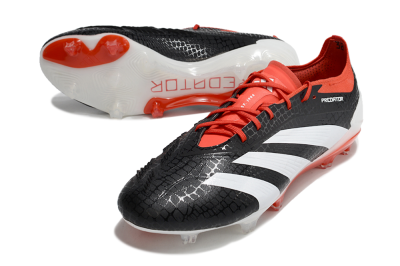 Men's Adidas Predator Elite FG Firm Ground Low-Tops Football Boots - Black/White/Red