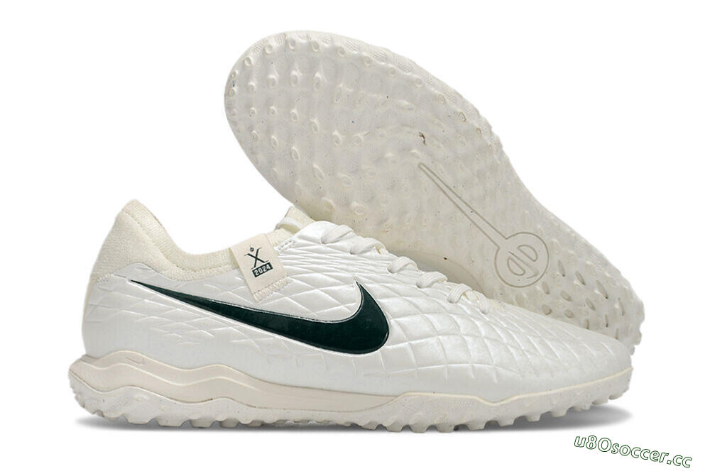Men's Nike Tiempo Legend 10 Pro TF Artificial Turf Low-Tops Football Shoes - White/Green 2