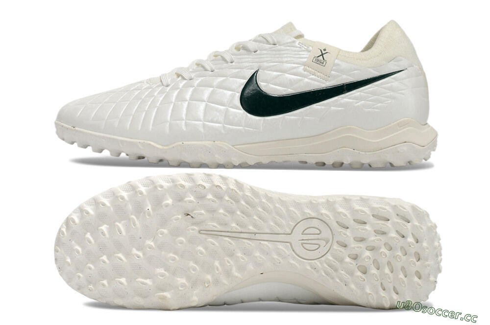 Men's Nike Tiempo Legend 10 Pro TF Artificial Turf Low-Tops Football Shoes - White/Green 1
